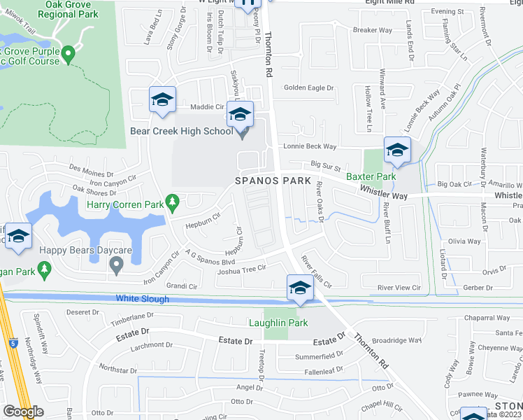 map of restaurants, bars, coffee shops, grocery stores, and more near 3114 English Oak Circle in Stockton