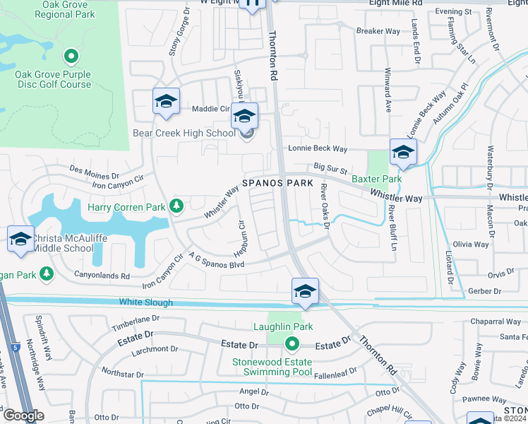 map of restaurants, bars, coffee shops, grocery stores, and more near 3118 English Oak Circle in Stockton