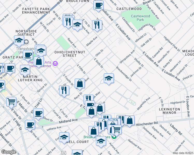 map of restaurants, bars, coffee shops, grocery stores, and more near 524 Pemberton Street in Lexington