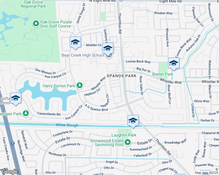 map of restaurants, bars, coffee shops, grocery stores, and more near 3257 English Oak Circle in Stockton
