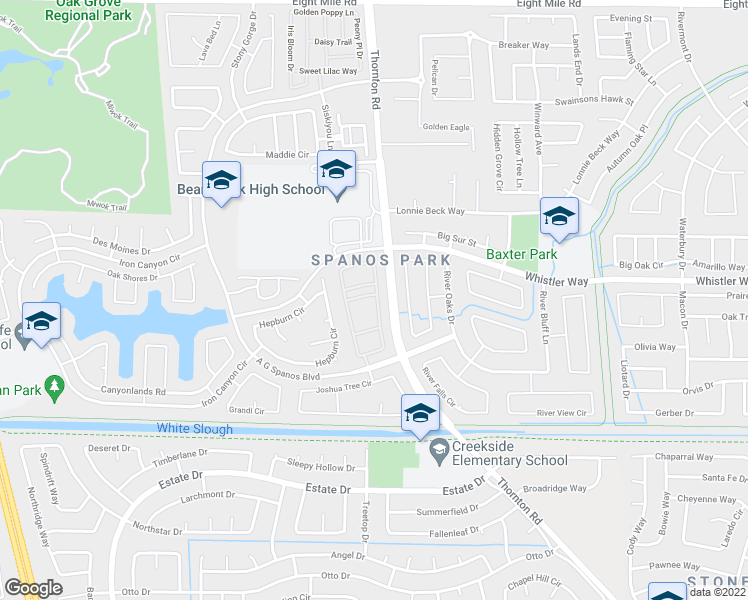 map of restaurants, bars, coffee shops, grocery stores, and more near 3102 English Oak Circle in Stockton