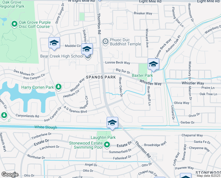 map of restaurants, bars, coffee shops, grocery stores, and more near 10332 Point Reyes Circle in Stockton