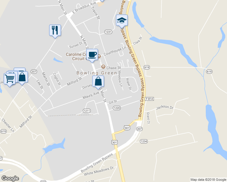 map of restaurants, bars, coffee shops, grocery stores, and more near 278 Dickinson Lane in Bowling Green