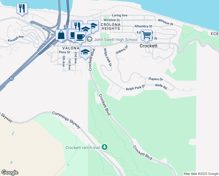 map of restaurants, bars, coffee shops, grocery stores, and more near 8 Stephens Ct in Crockett