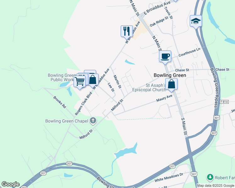 map of restaurants, bars, coffee shops, grocery stores, and more near 139 Lee Street in Bowling Green