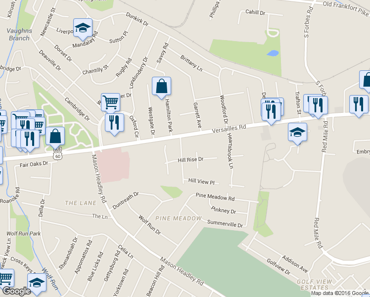 map of restaurants, bars, coffee shops, grocery stores, and more near 704 Terrace View Dr in Lexington