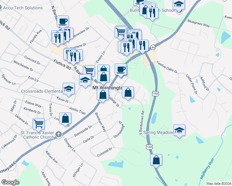 map of restaurants, bars, coffee shops, grocery stores, and more near 159 North Bardstown Road in Mount Washington