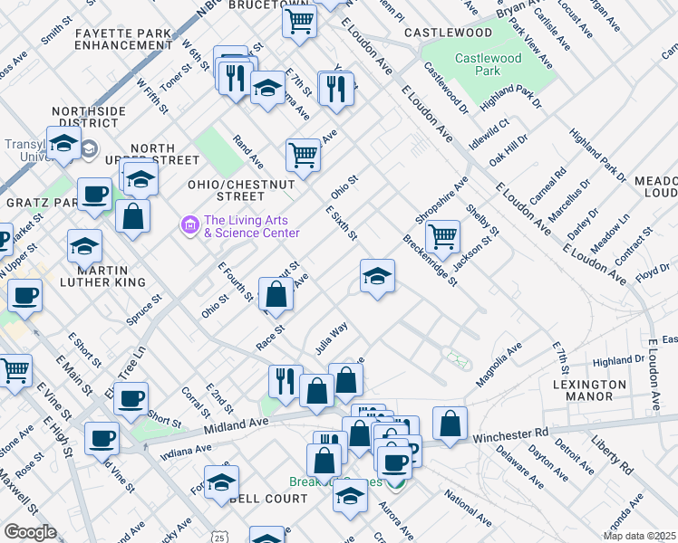 map of restaurants, bars, coffee shops, grocery stores, and more near 524 Pemberton Street in Lexington