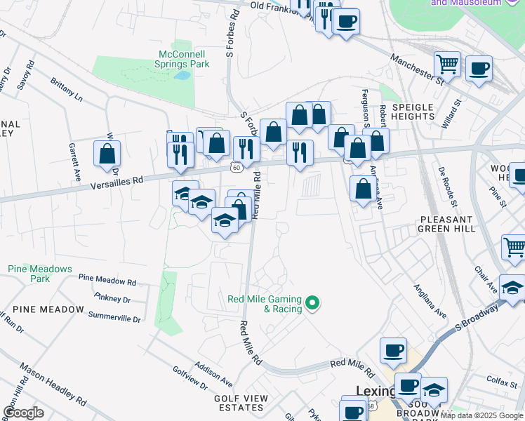 map of restaurants, bars, coffee shops, grocery stores, and more near in Lexington