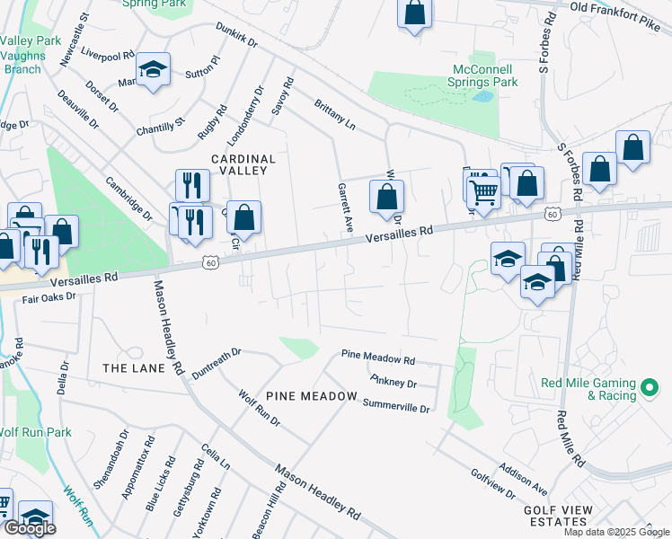 map of restaurants, bars, coffee shops, grocery stores, and more near 704 Terrace View Drive in Lexington
