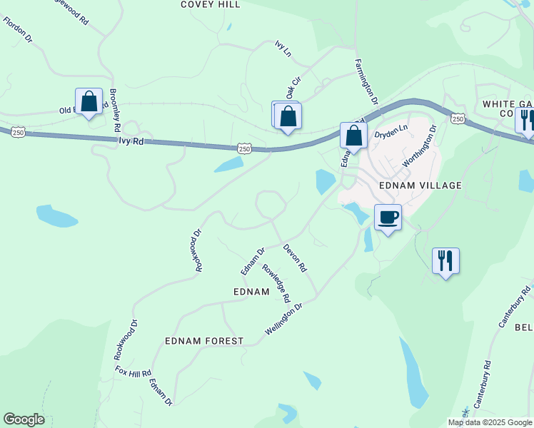 map of restaurants, bars, coffee shops, grocery stores, and more near 301 Rookwood Drive in Charlottesville