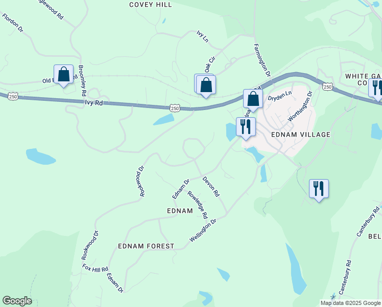 map of restaurants, bars, coffee shops, grocery stores, and more near 301 Rookwood Drive in Charlottesville