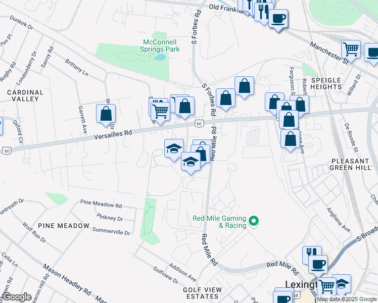 map of restaurants, bars, coffee shops, grocery stores, and more near 118 Cisco Road in Lexington
