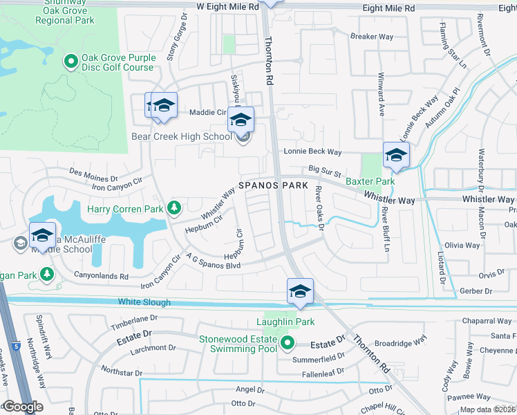 map of restaurants, bars, coffee shops, grocery stores, and more near 3102 English Oak Circle in Stockton