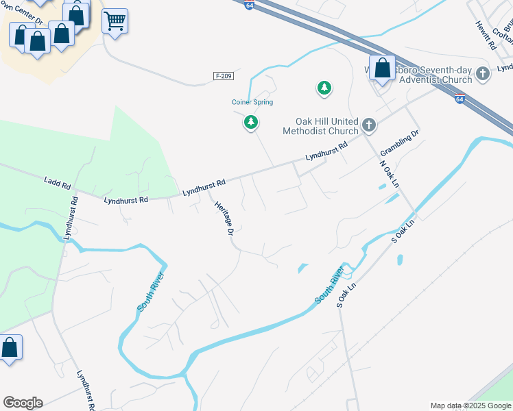 map of restaurants, bars, coffee shops, grocery stores, and more near 45 Kite Place in Waynesboro