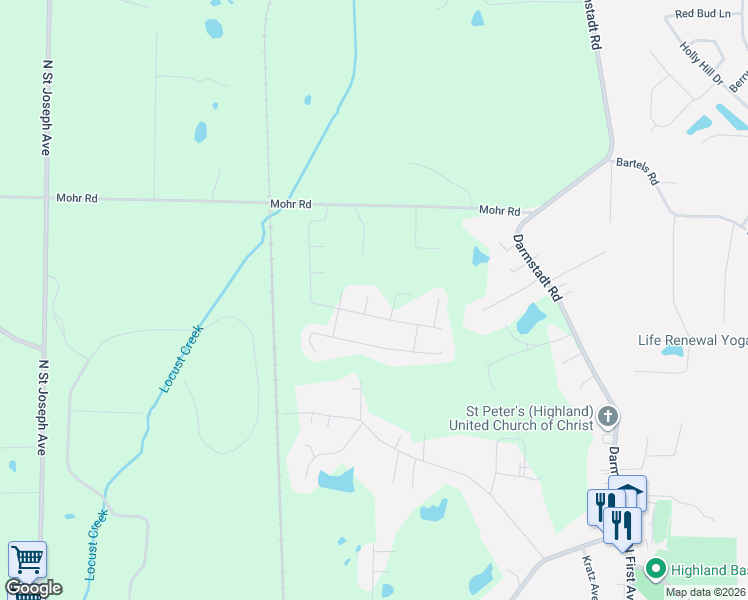 map of restaurants, bars, coffee shops, grocery stores, and more near 7521 Blackberry Hill in Evansville