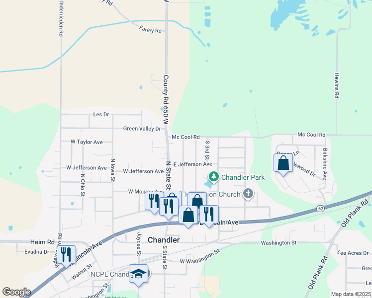 map of restaurants, bars, coffee shops, grocery stores, and more near 607 North 1st Street in Chandler