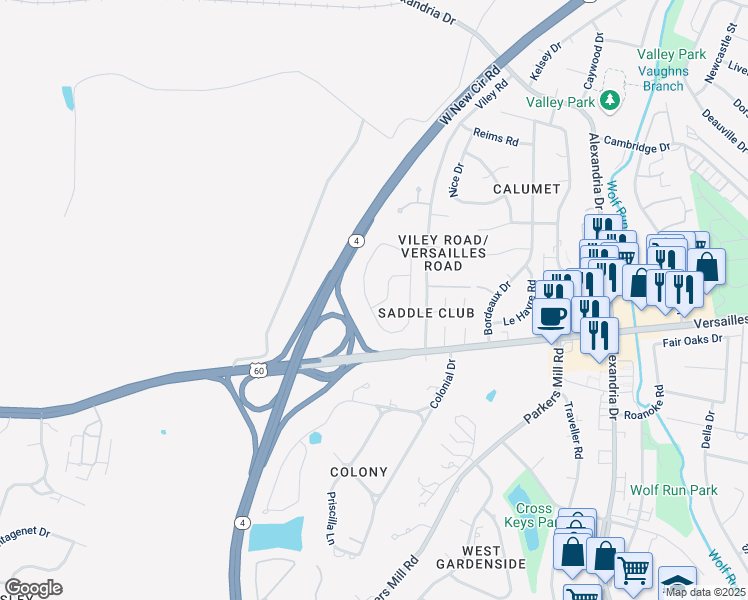 map of restaurants, bars, coffee shops, grocery stores, and more near 1476 Saddle Club Way in Lexington