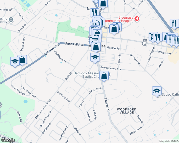 map of restaurants, bars, coffee shops, grocery stores, and more near 170 Macey Avenue in Versailles