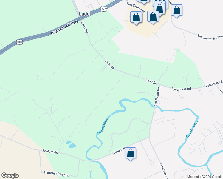 map of restaurants, bars, coffee shops, grocery stores, and more near Warren Oaks Lane in Waynesboro