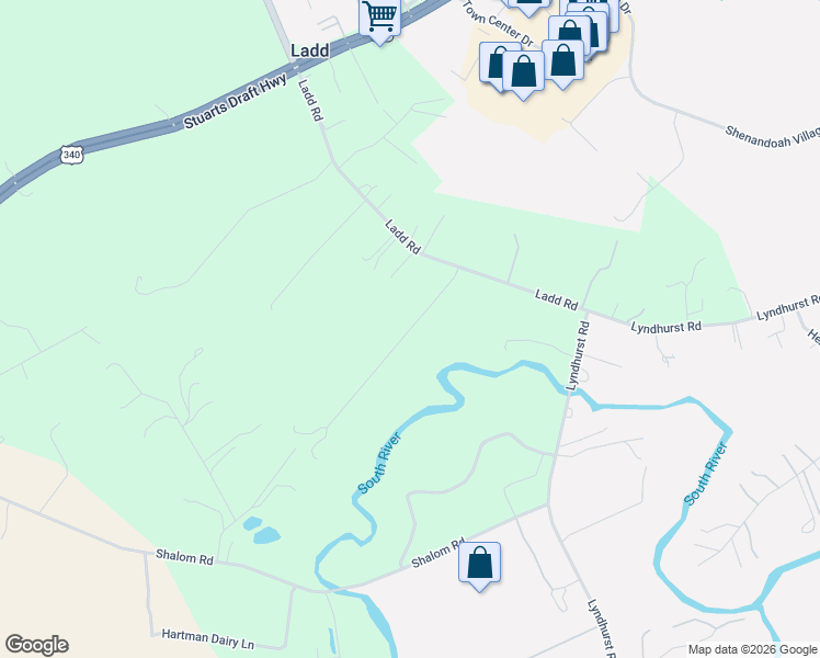 map of restaurants, bars, coffee shops, grocery stores, and more near Warren Oaks Lane in Waynesboro