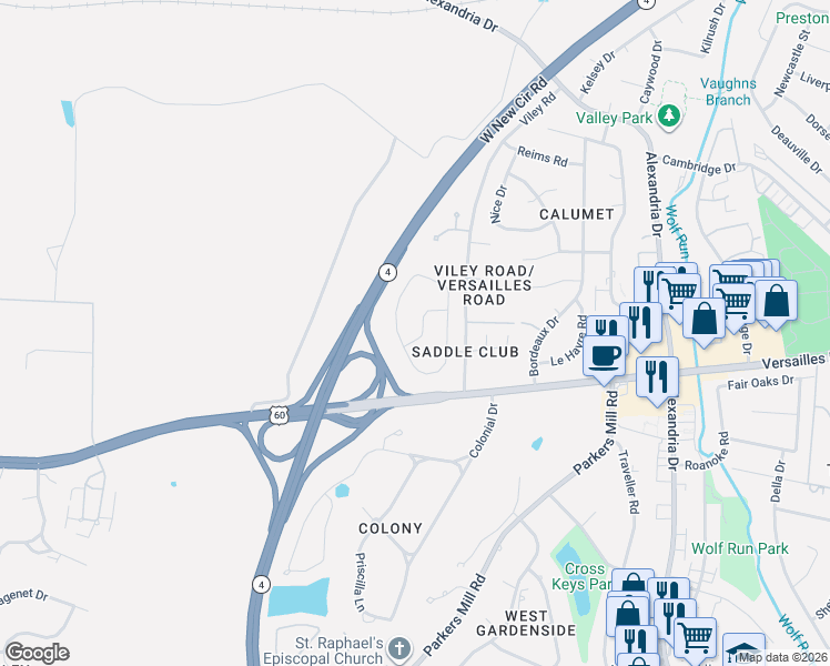 map of restaurants, bars, coffee shops, grocery stores, and more near 1476 Saddle Club Way in Lexington