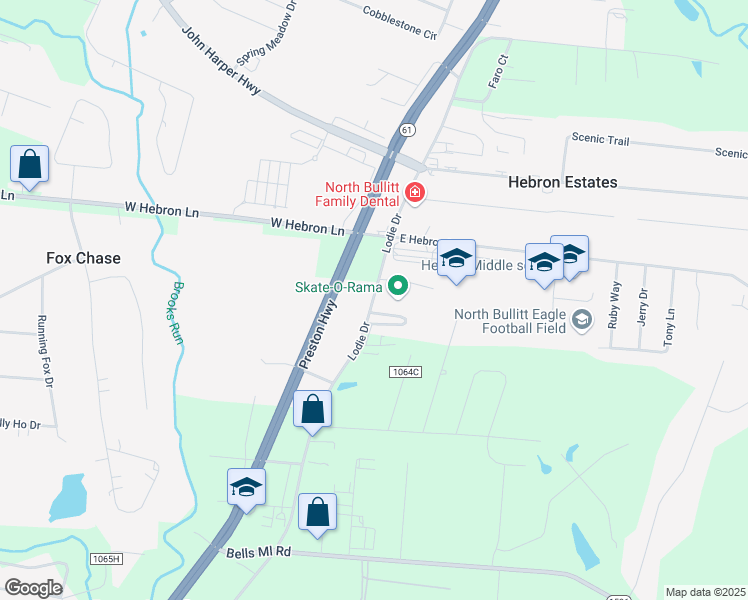 map of restaurants, bars, coffee shops, grocery stores, and more near 4682 North Preston Highway in Shepherdsville