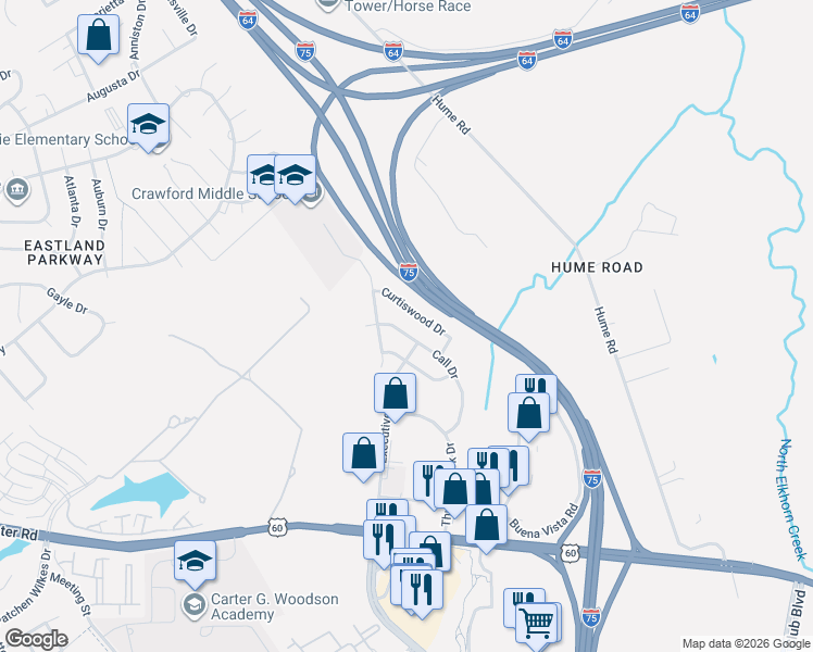 map of restaurants, bars, coffee shops, grocery stores, and more near 2089 Call Drive in Lexington