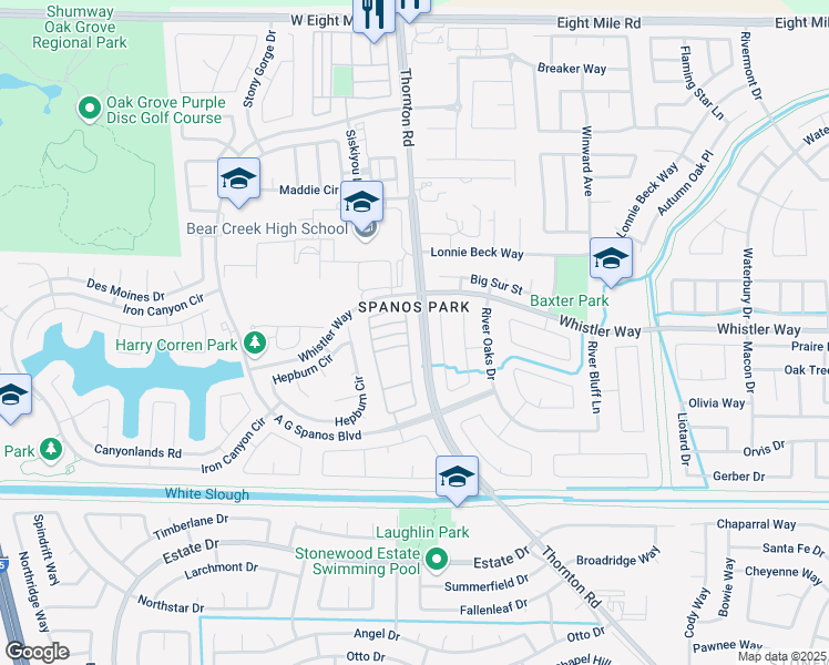 map of restaurants, bars, coffee shops, grocery stores, and more near 3125 English Oak Circle in Stockton