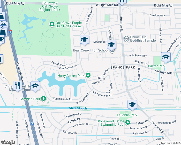 map of restaurants, bars, coffee shops, grocery stores, and more near 3735 Ignacio Circle in Stockton