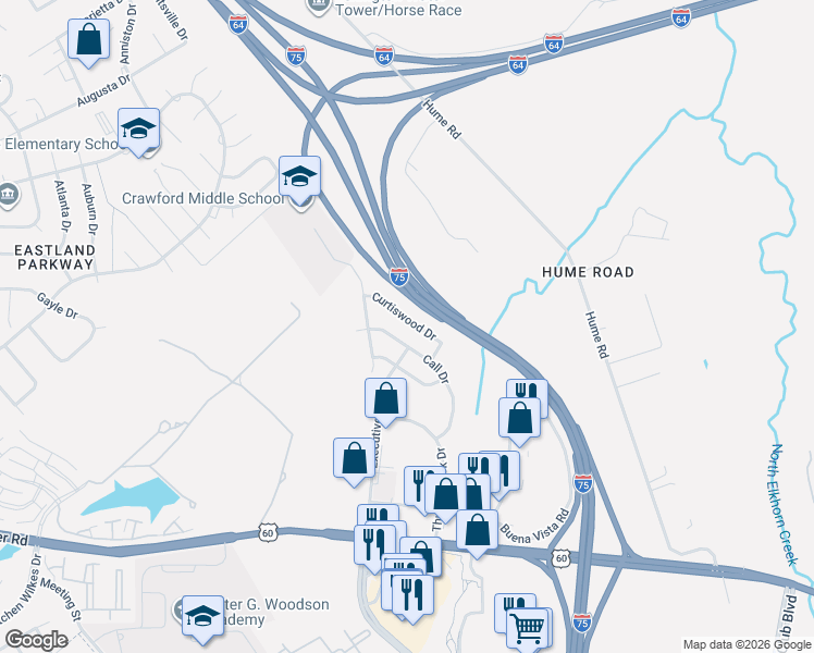 map of restaurants, bars, coffee shops, grocery stores, and more near 2089 Call Drive in Lexington