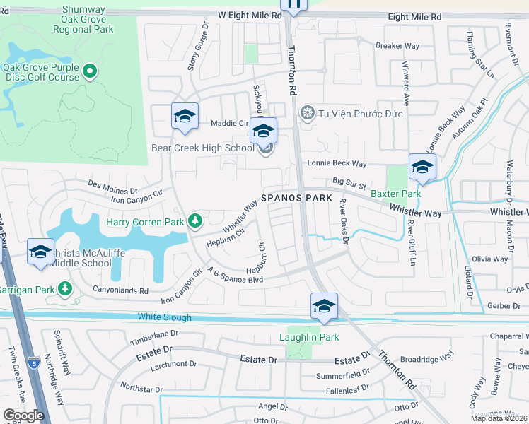 map of restaurants, bars, coffee shops, grocery stores, and more near 3257 English Oak Circle in Stockton