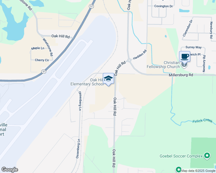 map of restaurants, bars, coffee shops, grocery stores, and more near 7700 Oak Hill Road in Evansville