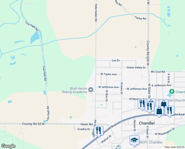 map of restaurants, bars, coffee shops, grocery stores, and more near 999 Inderrieden Road in Chandler