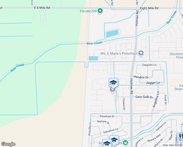map of restaurants, bars, coffee shops, grocery stores, and more near 3005 Isley Way in Stockton