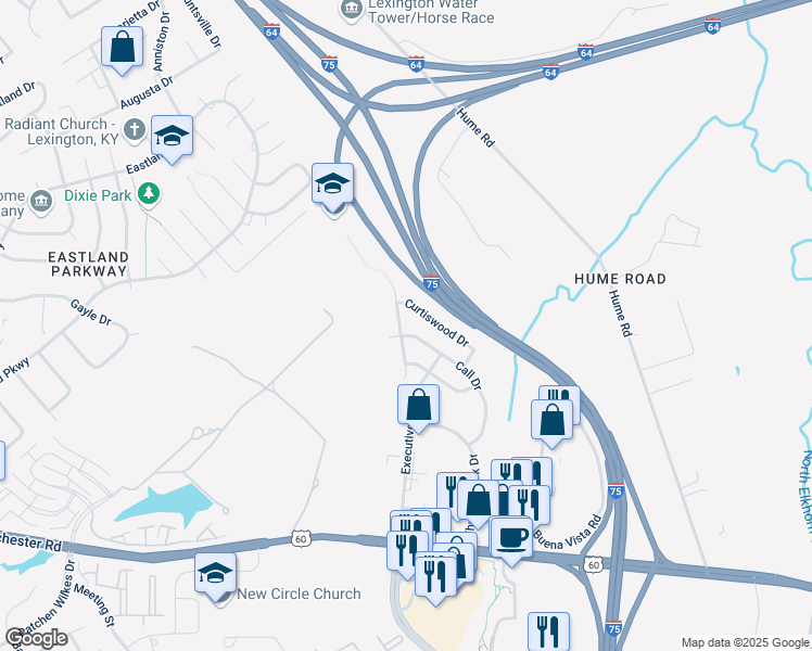 map of restaurants, bars, coffee shops, grocery stores, and more near 2029 Coriander Lane in Lexington