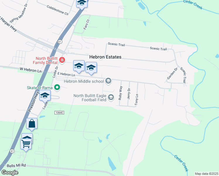 map of restaurants, bars, coffee shops, grocery stores, and more near 3300 East Hebron Lane in Hebron Estates