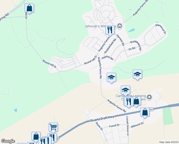 map of restaurants, bars, coffee shops, grocery stores, and more near 46 Augusta Court in Waynesboro