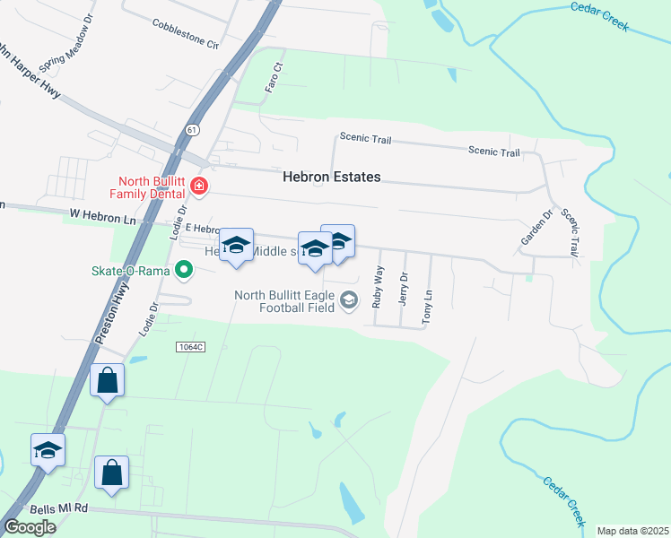 map of restaurants, bars, coffee shops, grocery stores, and more near 3300 East Hebron Lane in Hebron Estates