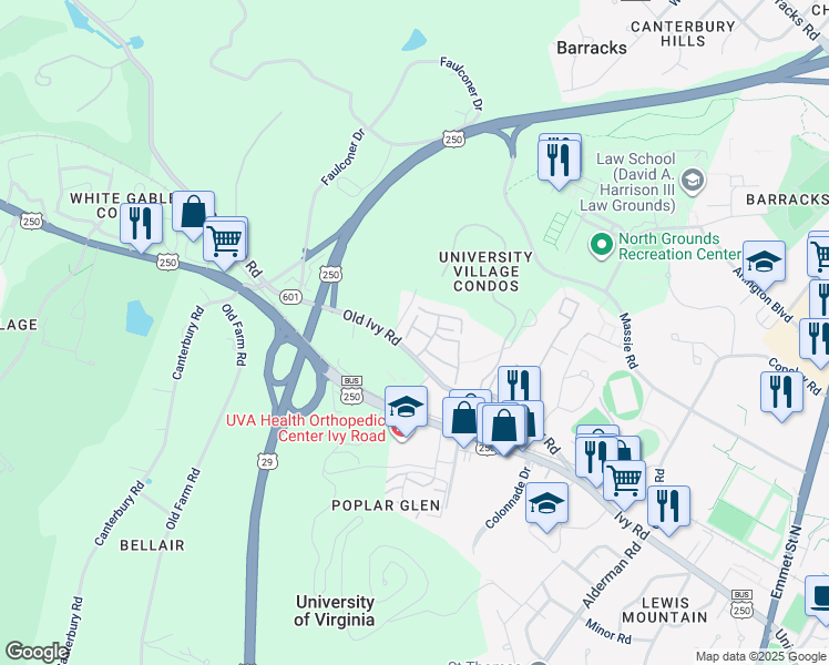 map of restaurants, bars, coffee shops, grocery stores, and more near 326 Harvest Drive in Charlottesville