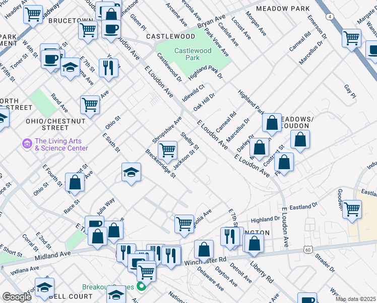 map of restaurants, bars, coffee shops, grocery stores, and more near 722 Magoffin Street in Lexington