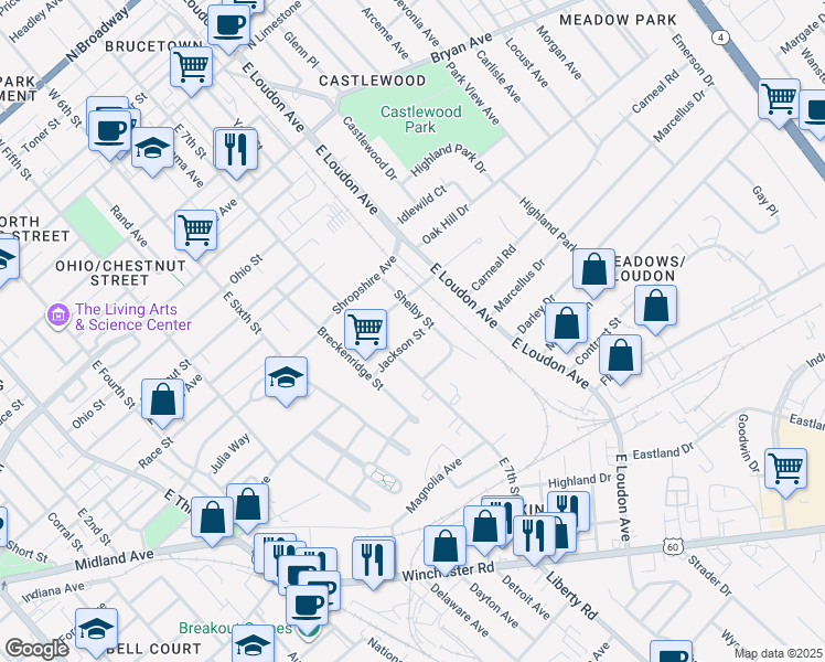 map of restaurants, bars, coffee shops, grocery stores, and more near 722 Magoffin Street in Lexington