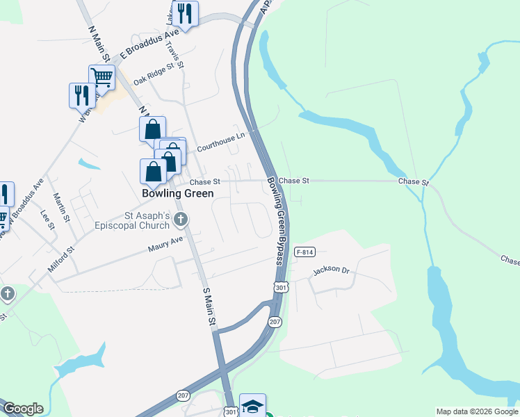 map of restaurants, bars, coffee shops, grocery stores, and more near 210 Roper Drive in Bowling Green