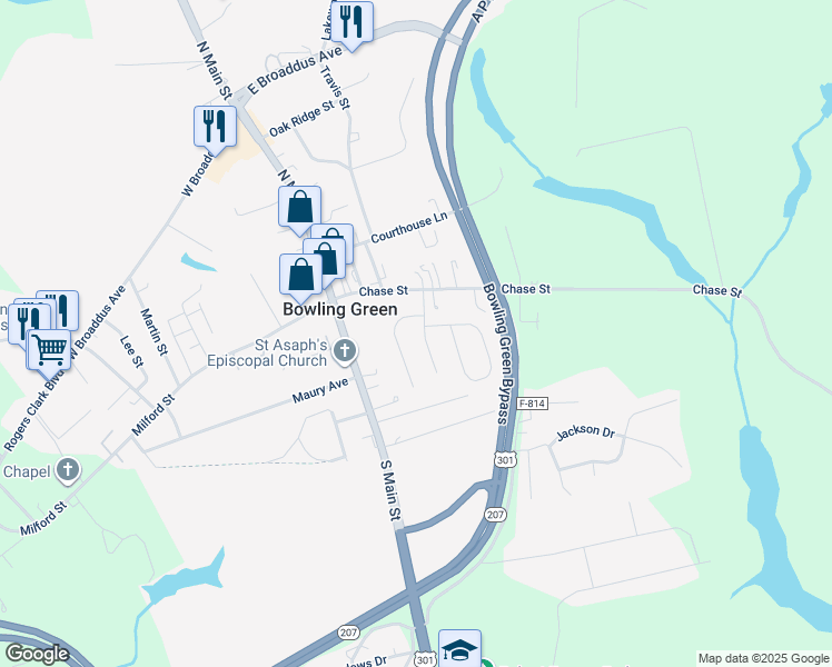 map of restaurants, bars, coffee shops, grocery stores, and more near 192 Meadow Lane in Bowling Green