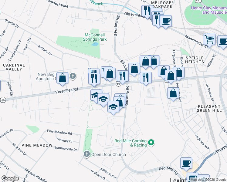 map of restaurants, bars, coffee shops, grocery stores, and more near 103 Devine Avenue in Lexington