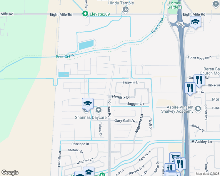 map of restaurants, bars, coffee shops, grocery stores, and more near 10311 Holman Road in Stockton