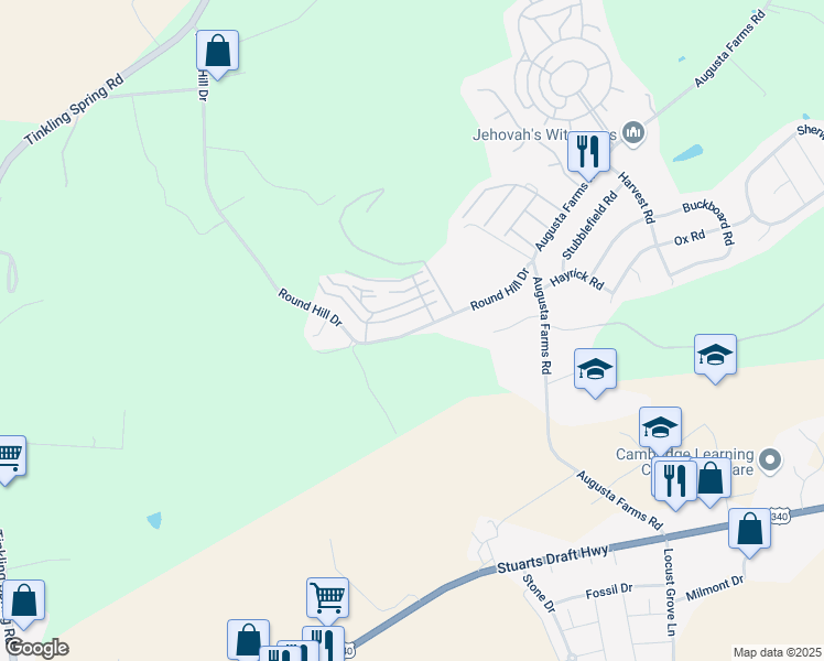map of restaurants, bars, coffee shops, grocery stores, and more near 380 State Route 649 in Stuarts Draft