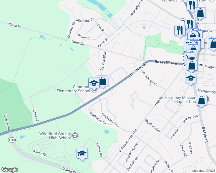 map of restaurants, bars, coffee shops, grocery stores, and more near 798 Tyrone Pike in Versailles