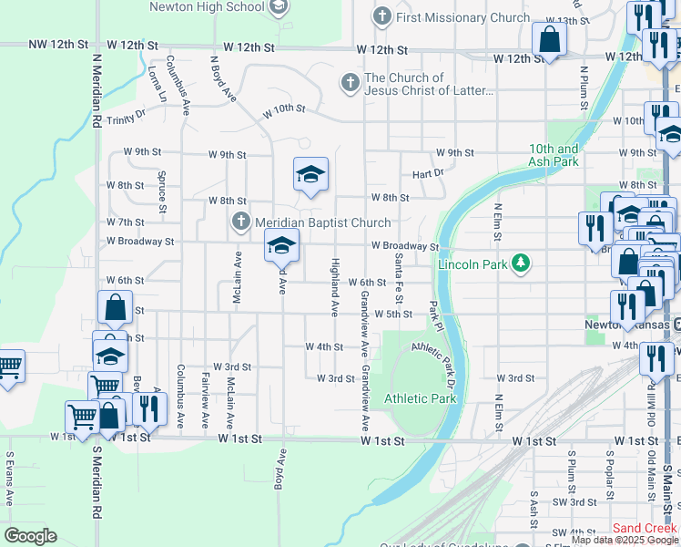 map of restaurants, bars, coffee shops, grocery stores, and more near 612 Highland Avenue in Newton