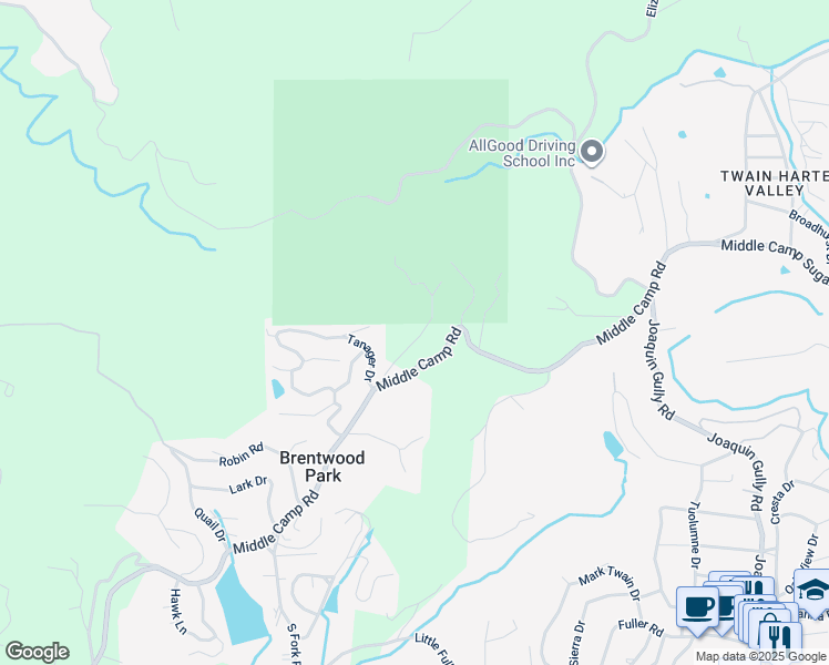 map of restaurants, bars, coffee shops, grocery stores, and more near 23492 Thunderbolt Mine Road in Twain Harte